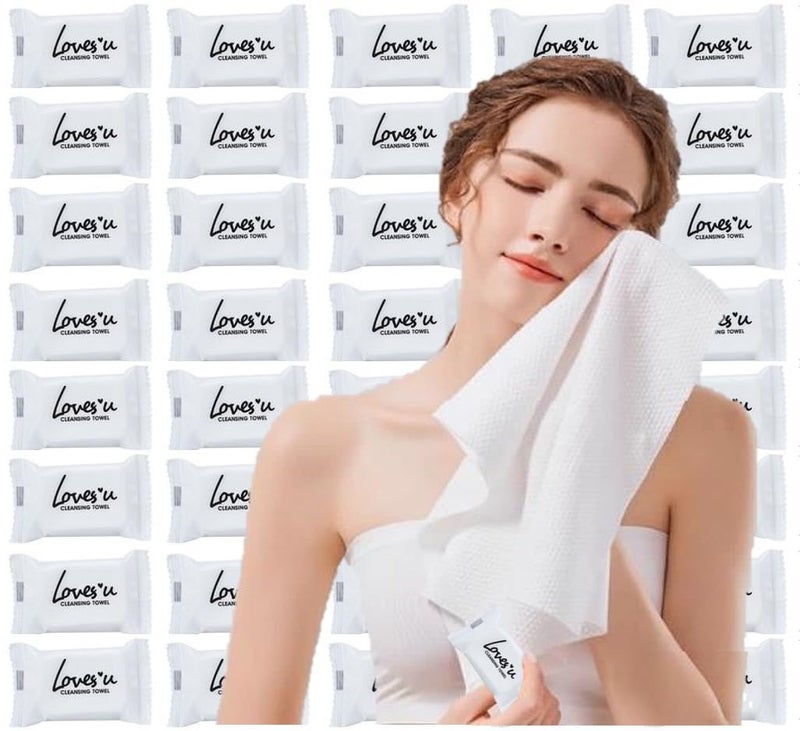 QUALIALL Premium Disposable Washcloths for travel, 40pcs Portable Disposable Pure Cotton Compressed Towels for Face Hand Washing, Thick Large, Reusable Compact, for traveling Camping, Hiking, Backpacking - Image 1
